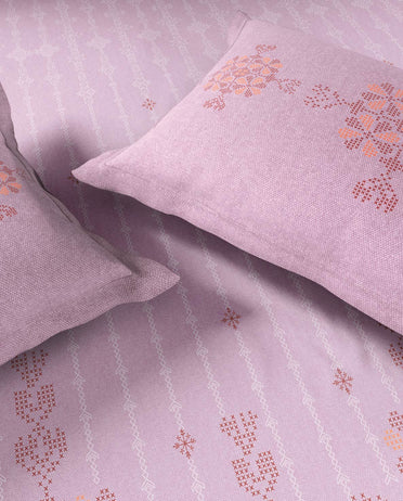 Spaces Kasuti Light Pink Geometric 100% Cotton 210 TC Large Bedsheet with 2 Pillow Covers - 108 x 108 Inches