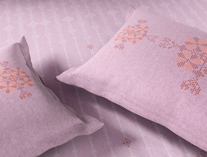 Spaces Kasuti Light Pink Geometric 100% Cotton Large Bedsheet with 2 Pillow Covers - 108 x 108 Inches