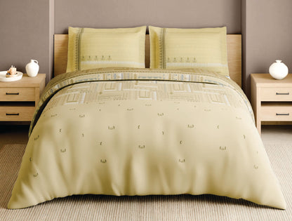Spaces Warli Light Yellow Abstract 100% Cotton Large Bedsheet with 2 Pillow Covers - 108 x 108 Inches
