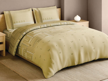 Spaces Warli Light Yellow Abstract 100% Cotton 210 TC Large Bedsheet with 2 Pillow Covers - 108 x 108 Inches