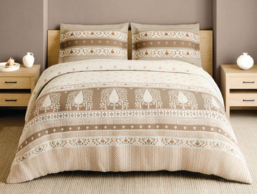 Spaces Marble Inlay Cream Floral 100% Cotton 210 TC Large Bedsheet with 2 Pillow Covers - 108 x 108 Inches