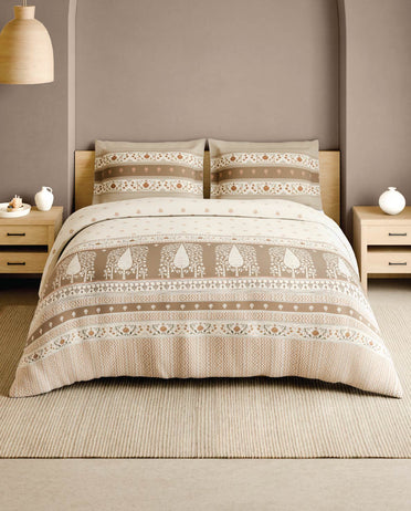 Spaces Marble Inlay Cream Floral 100% Cotton 210 TC Large Bedsheet with 2 Pillow Covers - 108 x 108 Inches