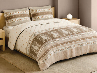 Spaces Marble Inlay Cream Floral 100% Cotton 210 TC Large Bedsheet with 2 Pillow Covers - 108 x 108 Inches