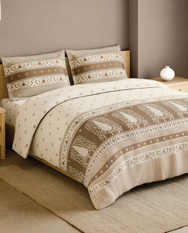 Spaces Marble Inlay Cream Floral 100% Cotton 210 TC Large Bedsheet with 2 Pillow Covers - 108 x 108 Inches
