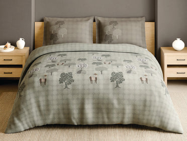 Spaces Gond Light Grey Abstract 100% Cotton 210 TC Large Bedsheet with 2 Pillow Covers - 108 x 108 Inches