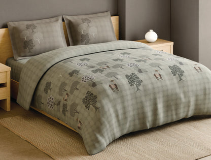 Spaces Gond Light Grey Abstract 100% Cotton Large Bedsheet with 2 Pillow Covers - 108 x 108 Inches