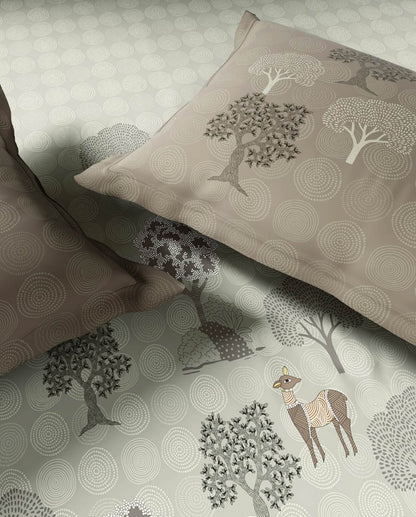 Spaces Gond Light Grey Abstract 100% Cotton 210 TC Large Bedsheet with 2 Pillow Covers - 108 x 108 Inches