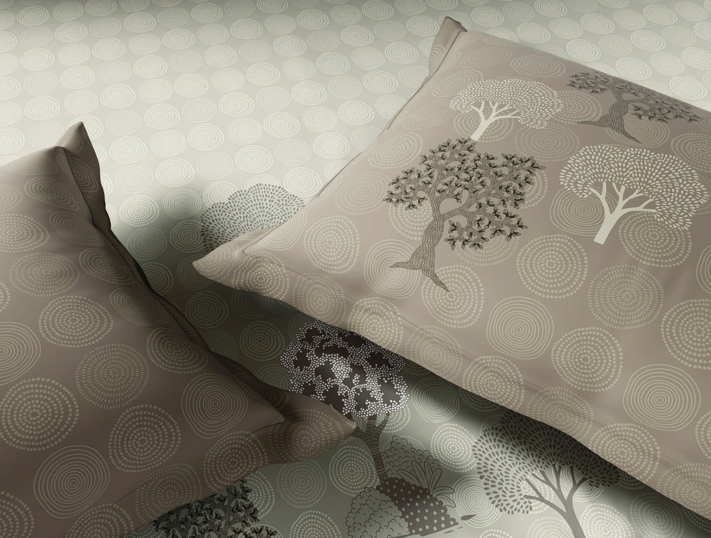Spaces Gond Light Grey Abstract 100% Cotton Large Bedsheet with 2 Pillow Covers - 108 x 108 Inches