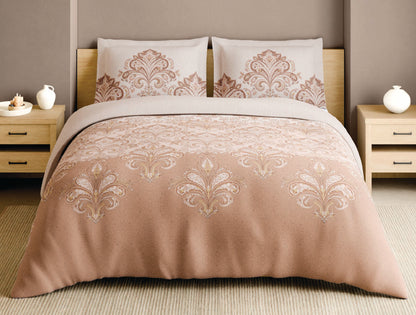 Spaces Blue Pottery 100% Cotton Ornate Light Peach Festive Large Bedsheet with 2 Pillow Covers - 108 x 108 Inches