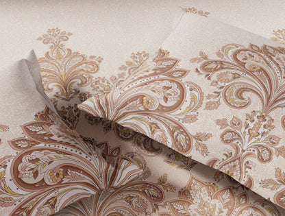 Spaces Blue Pottery 100% Cotton Ornate Light Peach Festive Large Bedsheet with 2 Pillow Covers - 108 x 108 Inches