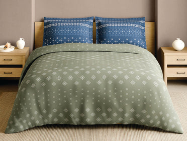 Spaces Lippan Light Green Ornate 100% Cotton 210 TC Large Bedsheet with 2 Pillow Covers - 108 x 108 Inches
