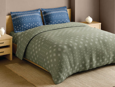 Spaces Lippan Light Green Ornate 100% Cotton 210 TC Large Bedsheet with 2 Pillow Covers - 108 x 108 Inches