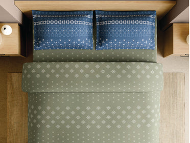 Spaces Lippan Light Green Ornate 100% Cotton 210 TC Large Bedsheet with 2 Pillow Covers - 108 x 108 Inches