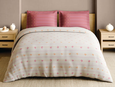 Spaces Gond Cream Geometric 100% Cotton 210 TC Large Bedsheet with 2 Pillow Covers - 108 x 108 Inches