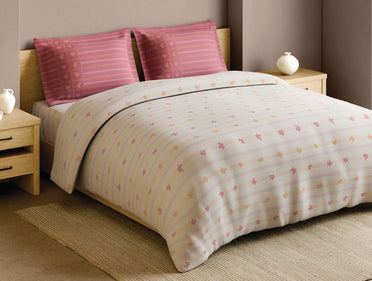 Spaces Gond Cream Geometric 100% Cotton 210 TC Large Bedsheet with 2 Pillow Covers - 108 x 108 Inches