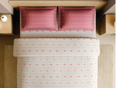 Spaces Gond Cream Geometric 100% Cotton 210 TC Large Bedsheet with 2 Pillow Covers - 108 x 108 Inches