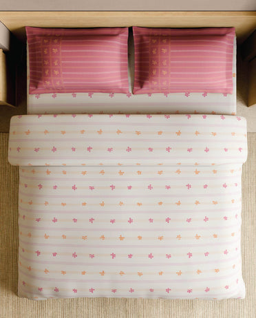 Spaces Gond Cream Geometric 100% Cotton 210 TC Large Bedsheet with 2 Pillow Covers - 108 x 108 Inches