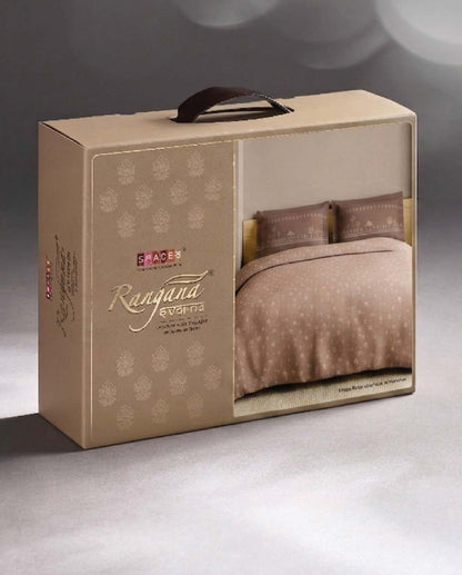 Spaces Warli Light Brown Abstract 100% Cotton 210 TC Large Bedsheet with 2 Pillow Covers - 108 x 108 Inches