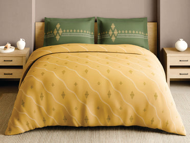Spaces Godna Yellow Ornate 100% Cotton 210 TC Large Bedsheet with 2 Pillow Covers - 108 x 108 Inches