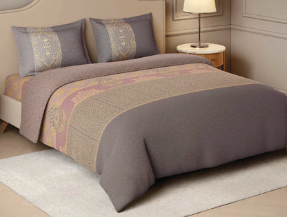 Spaces Tarakashi Light Brown Ornate 100% Cotton Large Bedsheet with 2 Pillow Covers - 108 x 108 Inches