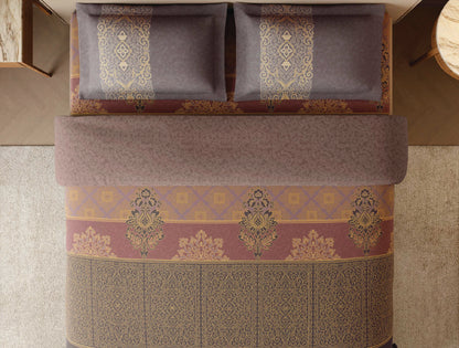 Spaces Tarakashi Light Brown Ornate 100% Cotton Large Bedsheet with 2 Pillow Covers - 108 x 108 Inches