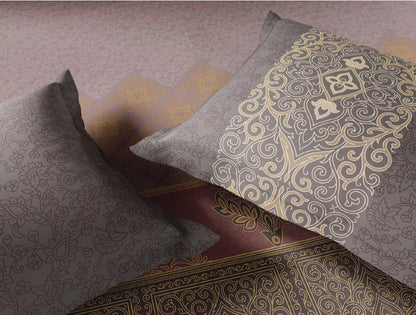 Spaces Tarakashi Light Brown Ornate 100% Cotton Large Bedsheet with 2 Pillow Covers - 108 x 108 Inches