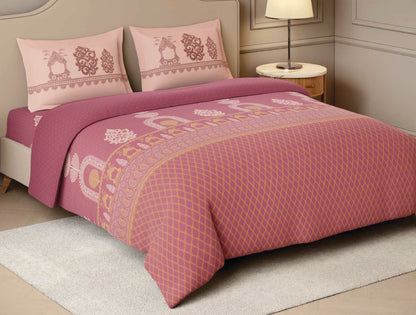 Spaces Patachitra Dark Blush Ornate 100% Cotton Large Bedsheet with 2 Pillow Covers - 108 x 108 Inches