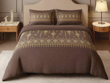 Spaces Jamdhani Dark Brown Ornate 100% Cotton 210 TC Large Bedsheet with 2 Pillow Covers - 108 x 108 Inches