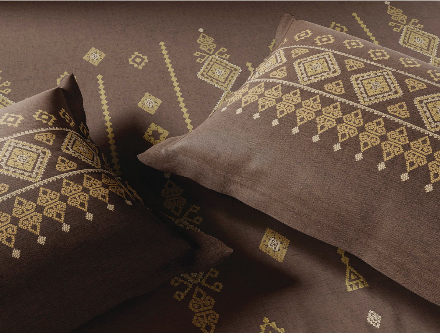 Spaces Jamdhani Dark Brown Ornate 100% Cotton Large Bedsheet with 2 Pillow Covers - 108 x 108 Inches