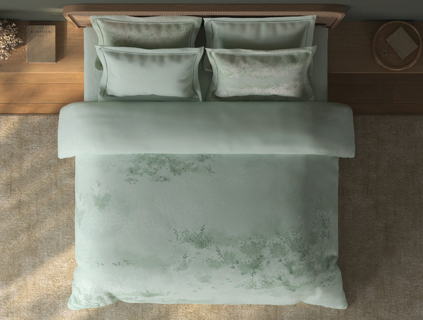 Spaces Sierra Light Aqua Floral 100% Hygro Cotton Large Bedsheet with 4 Pillow Covers - 108 x 108 Inches