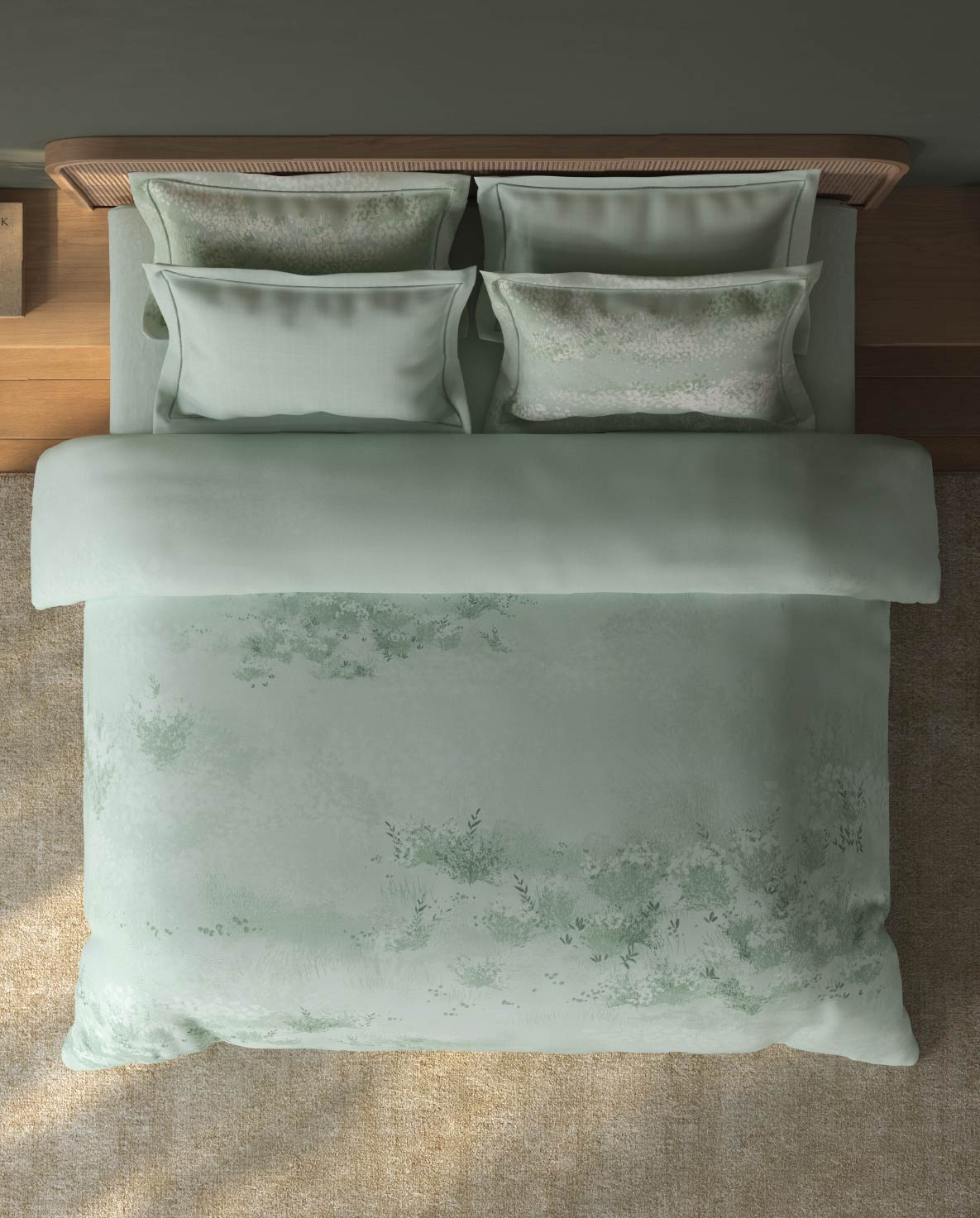 Spaces Sierra Light Aqua Floral 100% Hygro Cotton 210 TC Large Bedsheet with 4 Pillow Covers - 108 x 108 Inches