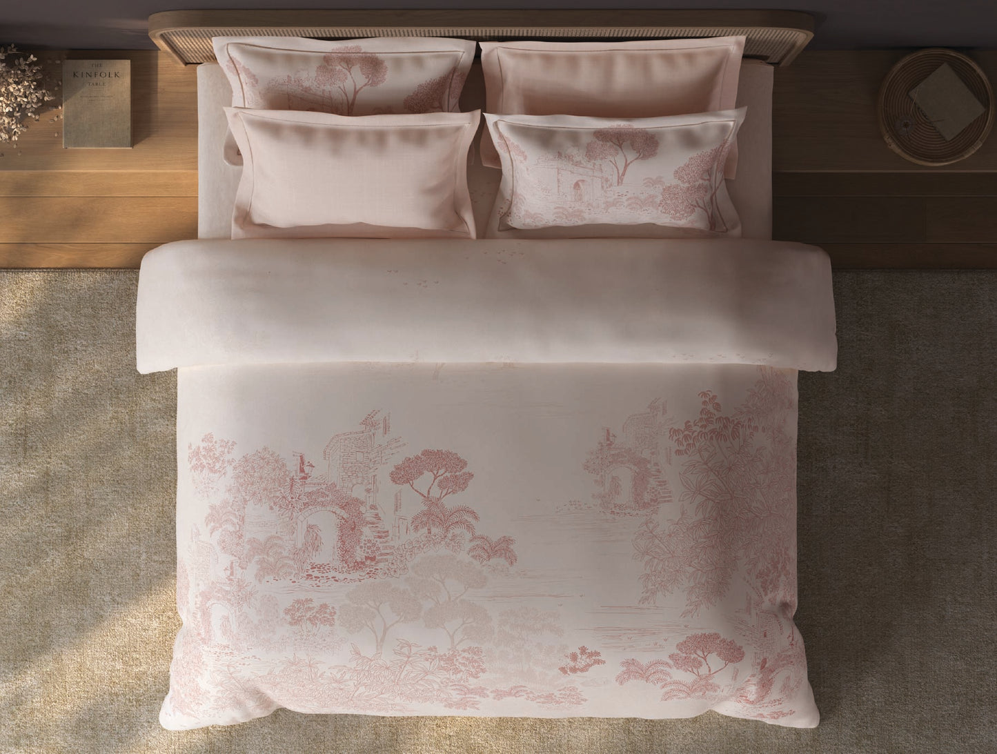 Spaces Sierra Light Blush Floral 100% Hygro Cotton Large Bedsheet with 4 Pillow Covers - 108 x 108 Inches