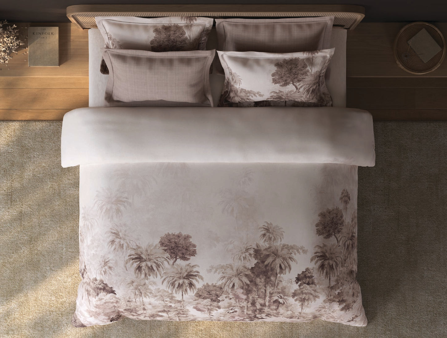 Spaces Sierra Taupe Floral 100% Hygro Cotton Large Bedsheet with 4 Pillow Covers - 108 x 108 Inches