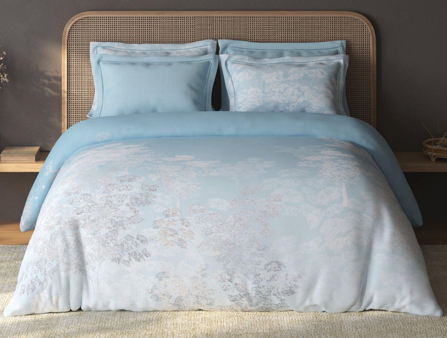 Spaces Sierra Light Blue Floral 100% Hygro Cotton Large Bedsheet with 4 Pillow Covers - 108 x 108 Inches