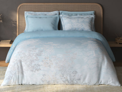 Spaces Sierra Light Blue Floral 100% Hygro Cotton Large Bedsheet with 4 Pillow Covers - 108 x 108 Inches