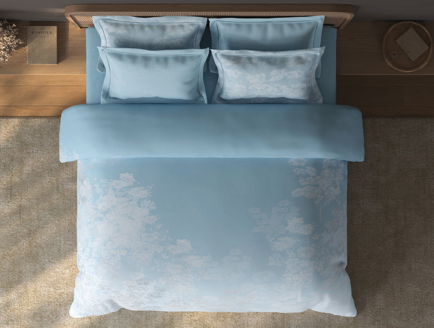 Spaces Sierra Light Blue Floral 100% Hygro Cotton Large Bedsheet with 4 Pillow Covers - 108 x 108 Inches