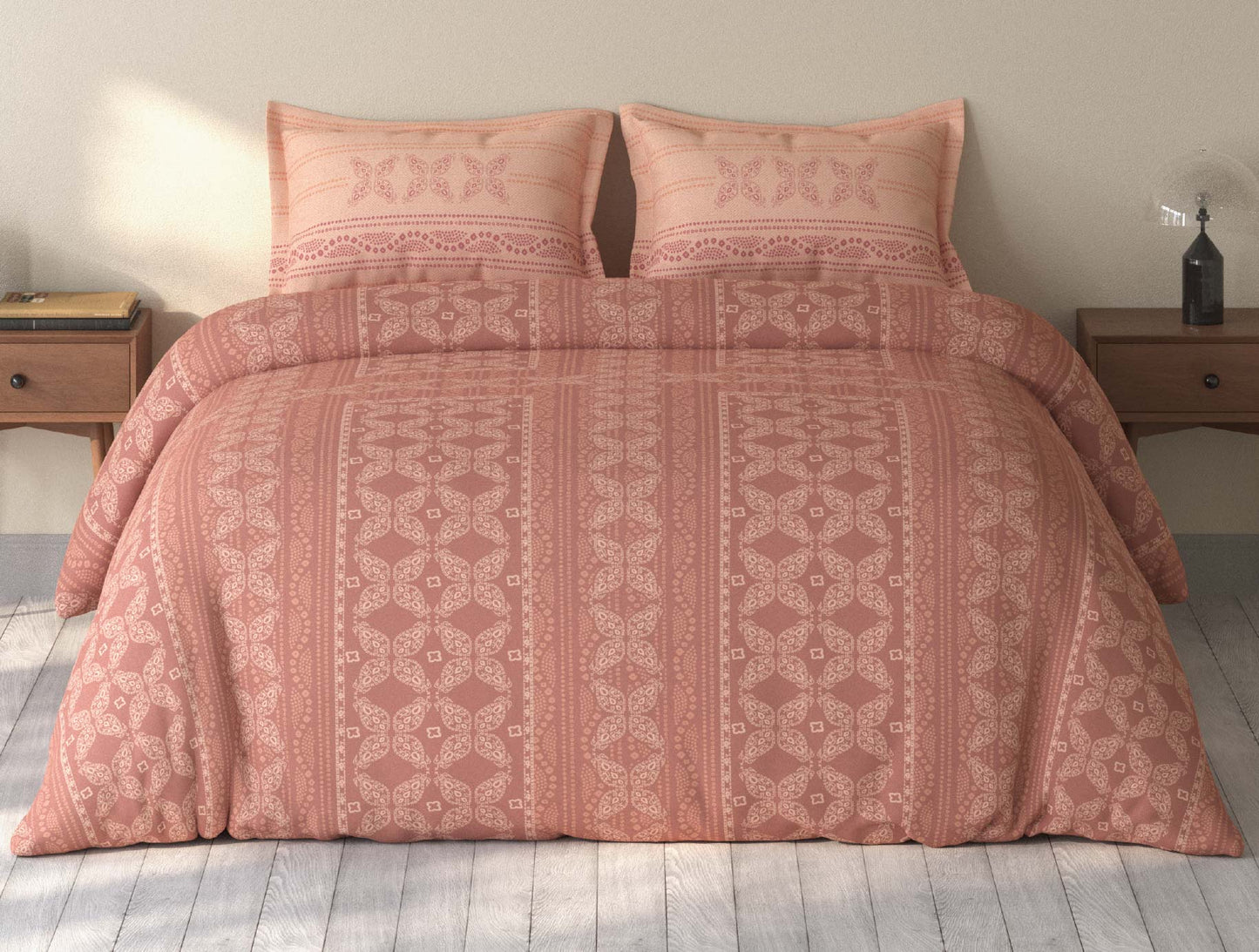 Spaces Rio Dark Blush Ornate 100% Cotton Double Bedsheet with 2 Pillow Covers - 90 x 108 Inches