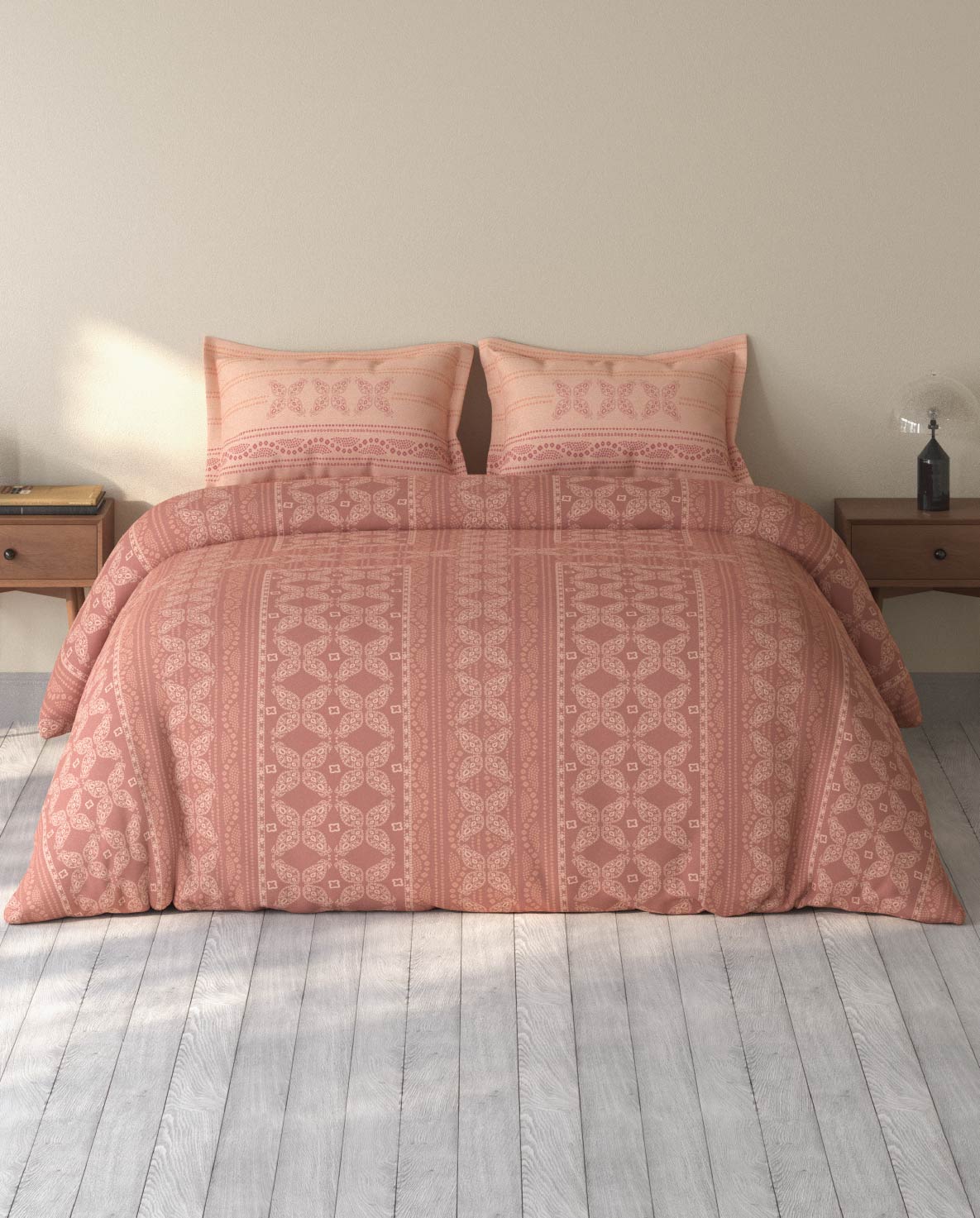 Spaces Rio Dark Blush Ornate 100% Cotton Double Bedsheet with 2 Pillow Covers - 90 x 108 Inches