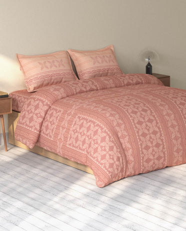 Spaces Rio Dark Blush Ornate 100% Cotton Double Bedsheet with 2 Pillow Covers - 90 x 108 Inches