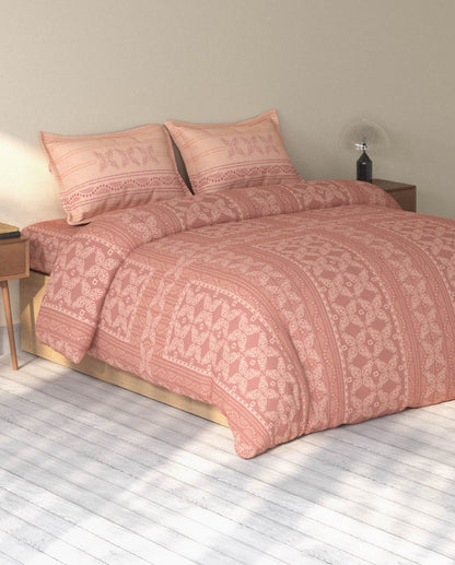 Spaces Rio Dark Blush Ornate 100% Cotton Double Bedsheet with 2 Pillow Covers - 90 x 108 Inches
