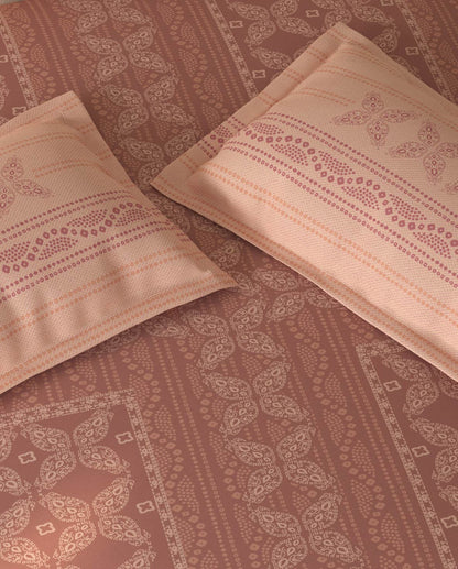 Spaces Rio Dark Blush Ornate 100% Cotton Double Bedsheet with 2 Pillow Covers - 90 x 108 Inches