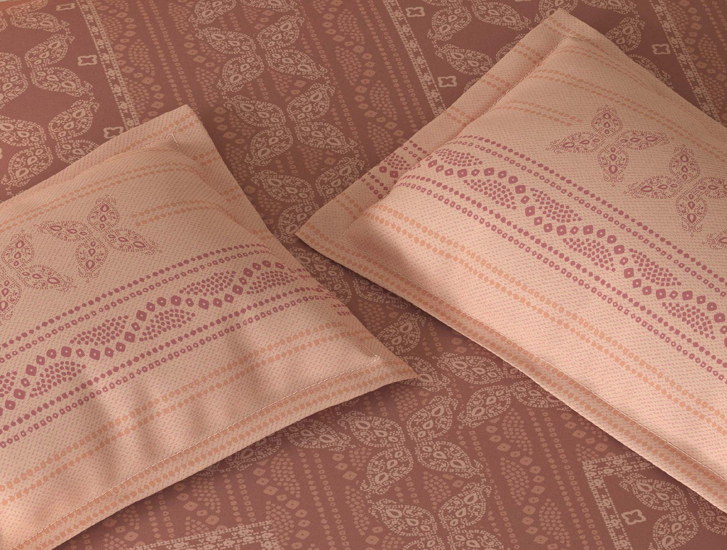 Spaces Rio Dark Blush Ornate 100% Cotton Double Bedsheet with 2 Pillow Covers - 90 x 108 Inches