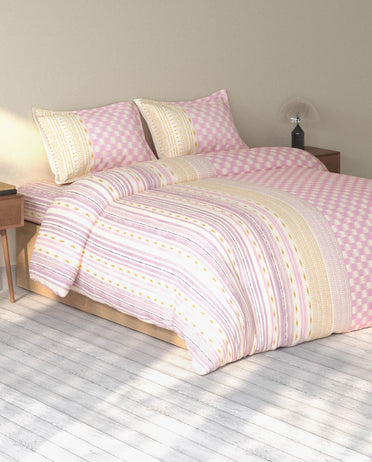 Spaces Rio Pink Ornate 100% Cotton Double Bedsheet with 2 Pillow Covers - 90 x 108 Inches