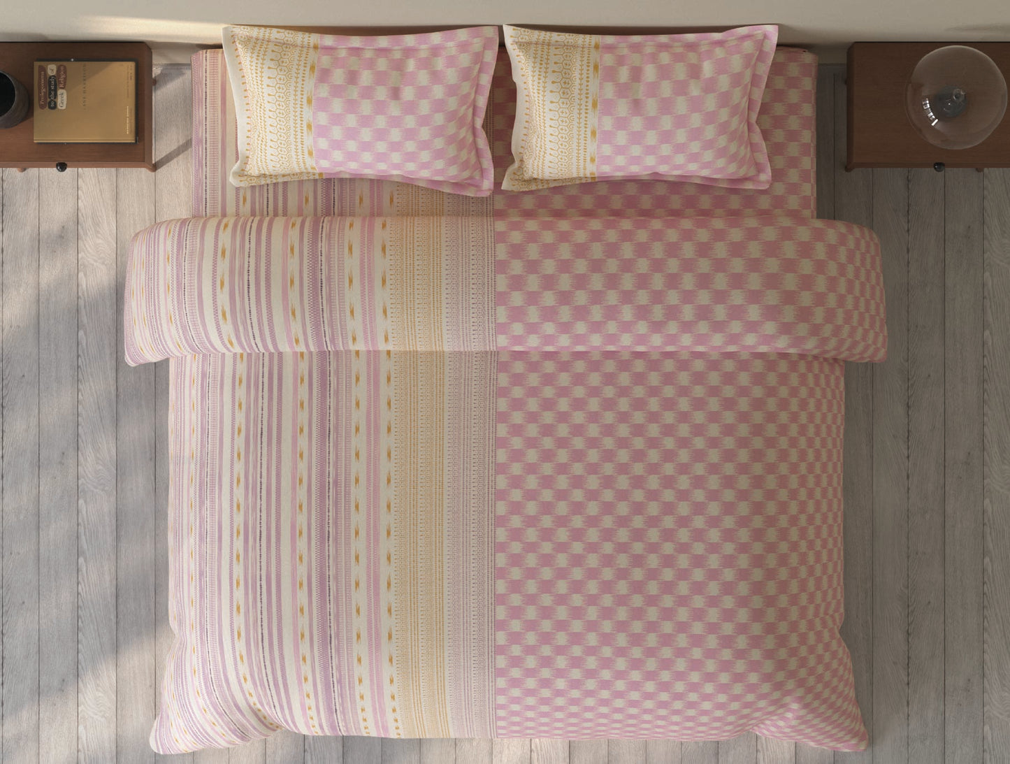 Spaces Rio Pink Ornate 100% Cotton Double Bedsheet with 2 Pillow Covers - 90 x 108 Inches