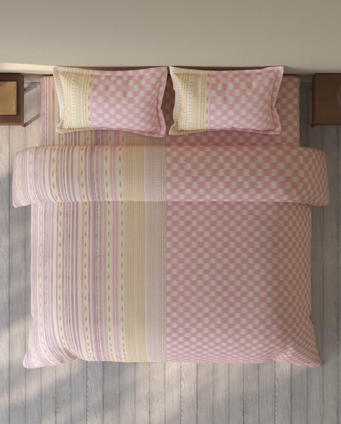 Spaces Rio Pink Ornate 100% Cotton Double Bedsheet with 2 Pillow Covers - 90 x 108 Inches