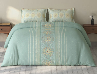 Spaces Rio Light Teal Ornate 100% Cotton Double Bedsheet with 2 Pillow Covers - 90 x 108 Inches
