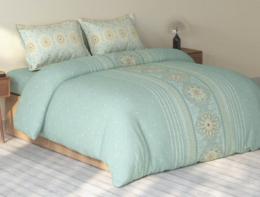 Spaces Rio Light Teal Ornate 100% Cotton Double Bedsheet with 2 Pillow Covers - 90 x 108 Inches