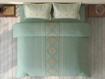 Spaces Rio Light Teal Ornate 100% Cotton Double Bedsheet with 2 Pillow Covers - 90 x 108 Inches