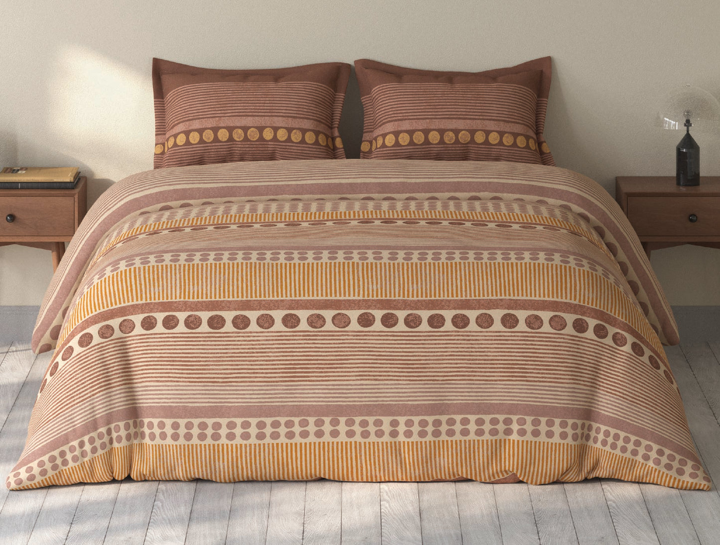 Spaces Rio Light Brown Ornate 100% Cotton Double Bedsheet with 2 Pillow Covers - 90 x 108 Inches