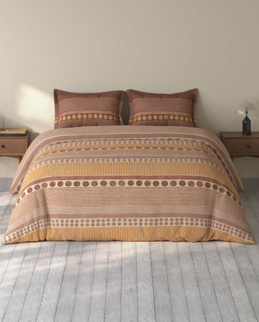 Spaces Rio Light Brown Ornate 100% Cotton Double Bedsheet with 2 Pillow Covers - 90 x 108 Inches